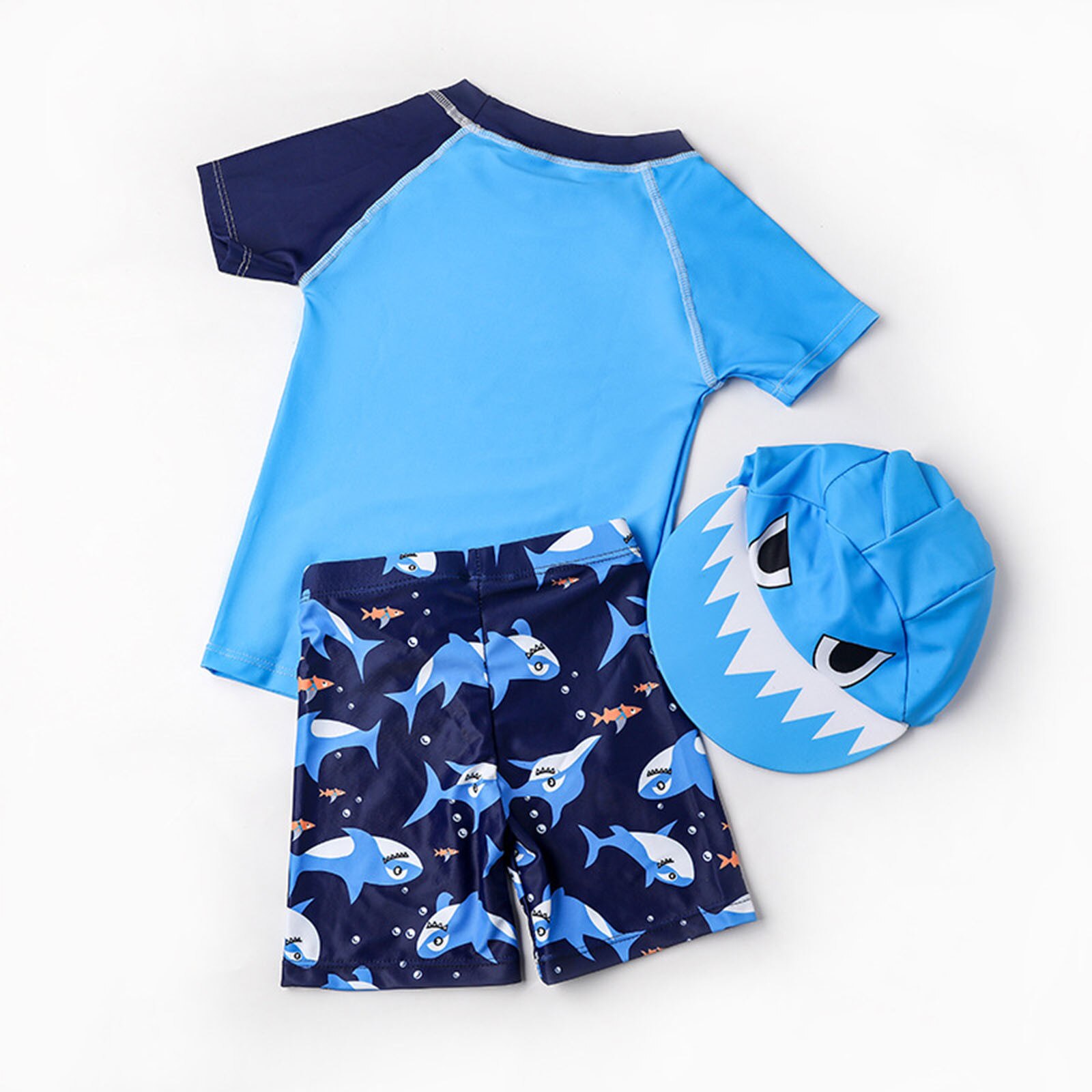 3 uds verano niños ropa conjunto bebé encantador ropa de niños con caricaturas carta estampado de dinosaurio + Shorts de tiburón + sombrero de baño conjuntos