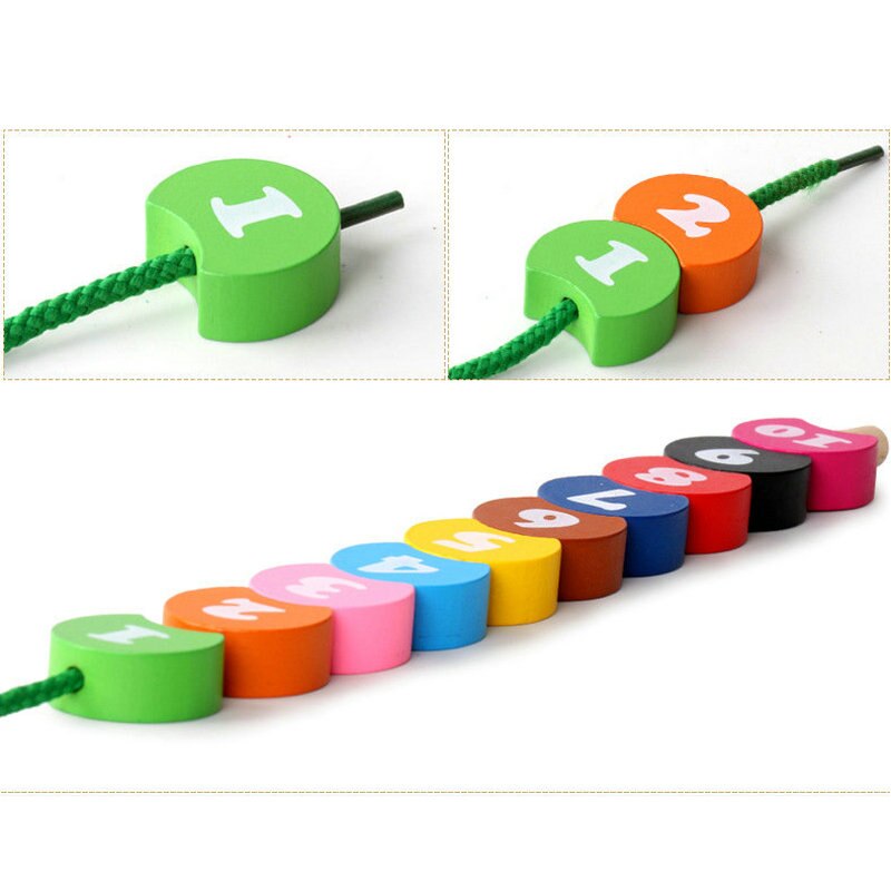 Children Caterpillar Digital Block String Beads Game Baby Early Learning Aids Educational Block DIY Bead Wood Toys