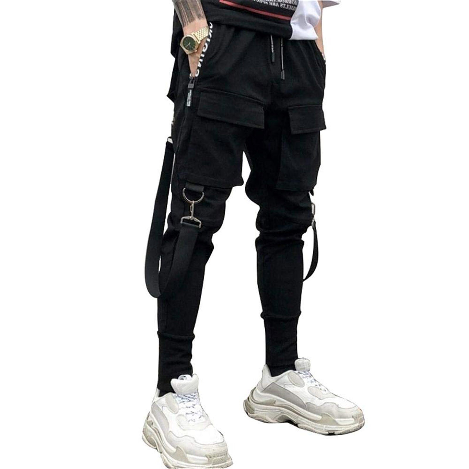 Pantalones de chándal rasgados con bolsillos para hombre, ropa deportiva para exteriores, de estilo Hip Hop, informal, para correr