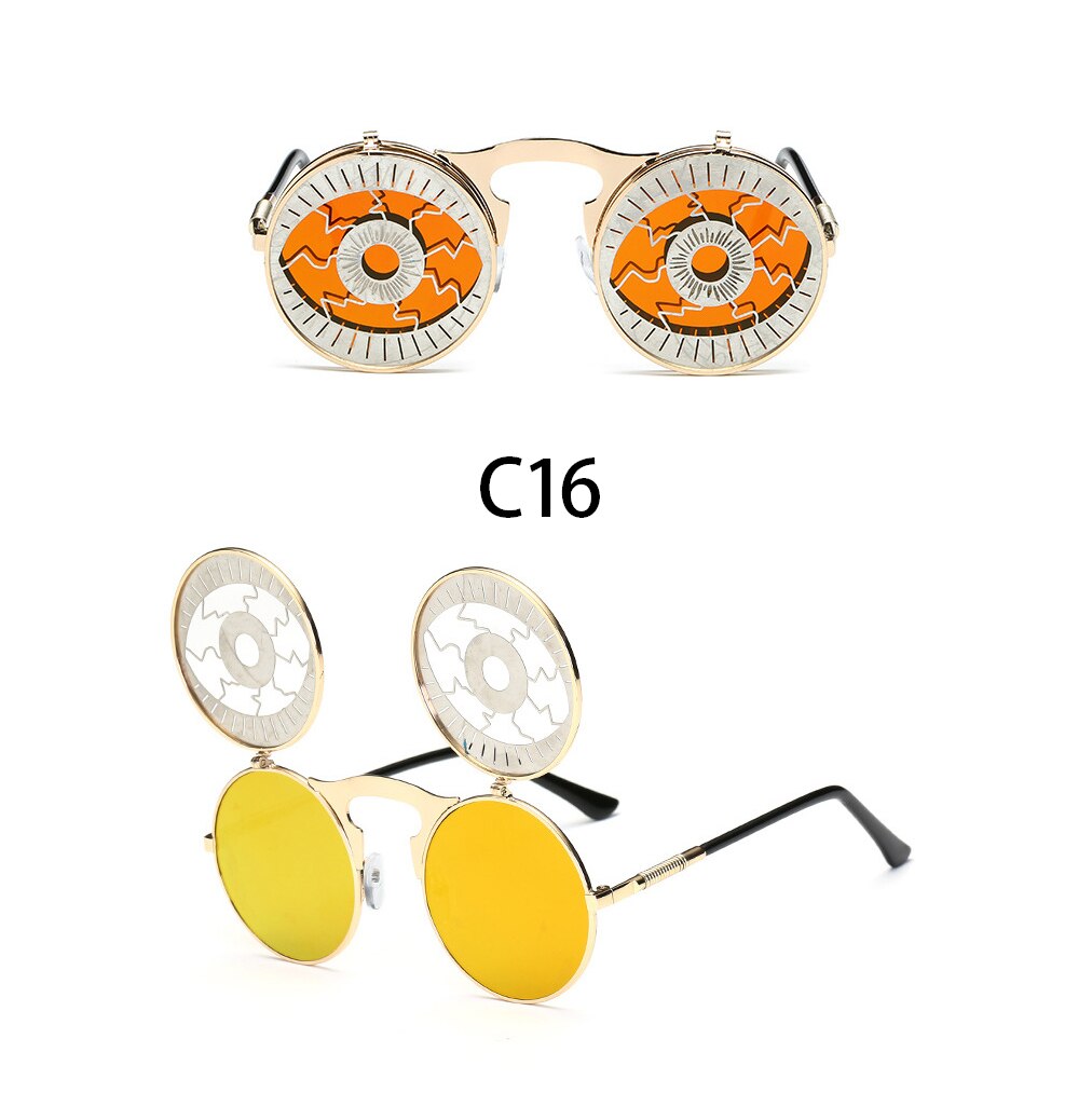 Steampunk Round Flip Up Sunglasses Unisex Retro 90s Rave Party Selfie Accessory 226-238