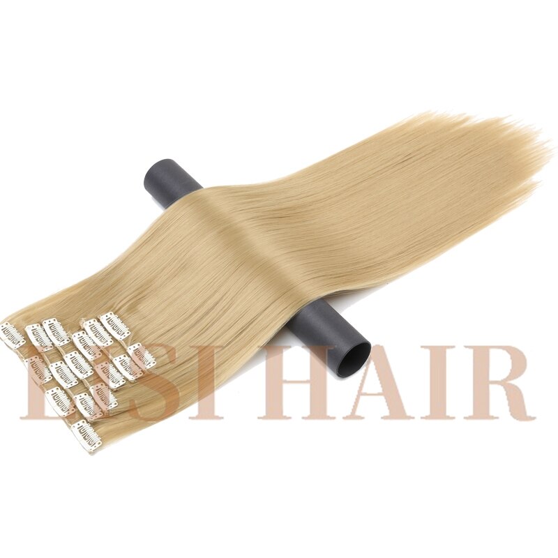 LISI HAIR 55cm Long 16 Clip in Hair Extension Straight Hairpiece Synthetic Hair For Women 140g High Temperature Fiber: 24M27