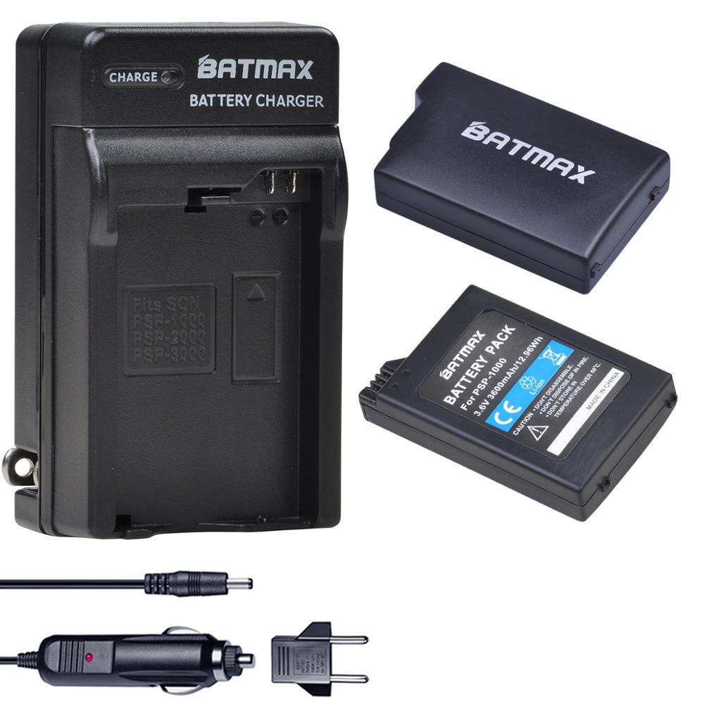 Batmax för sony psp -1000 batteri + digital laddare för sony psp 1000 playstation bärbar psp 1000 konsol ersättningsbatterier: 2 batterier och laddare