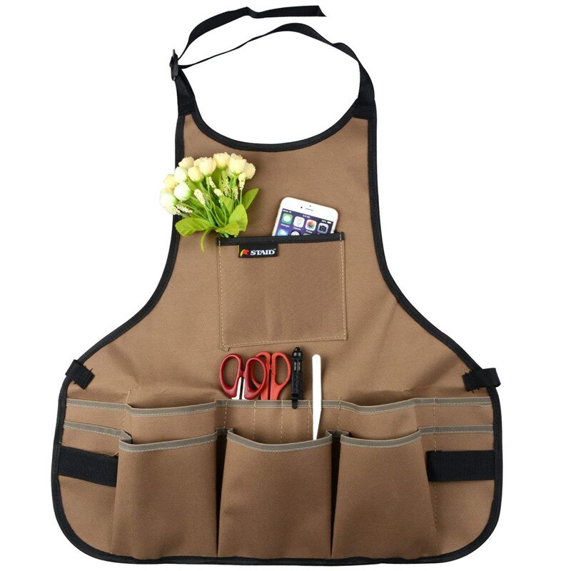 Garden Apron Utility Canvas Heavy Duty Work Apron Protective Waterproof Apron Cross-Back Straps Adjustable Gardener Woman Tool: Khaki