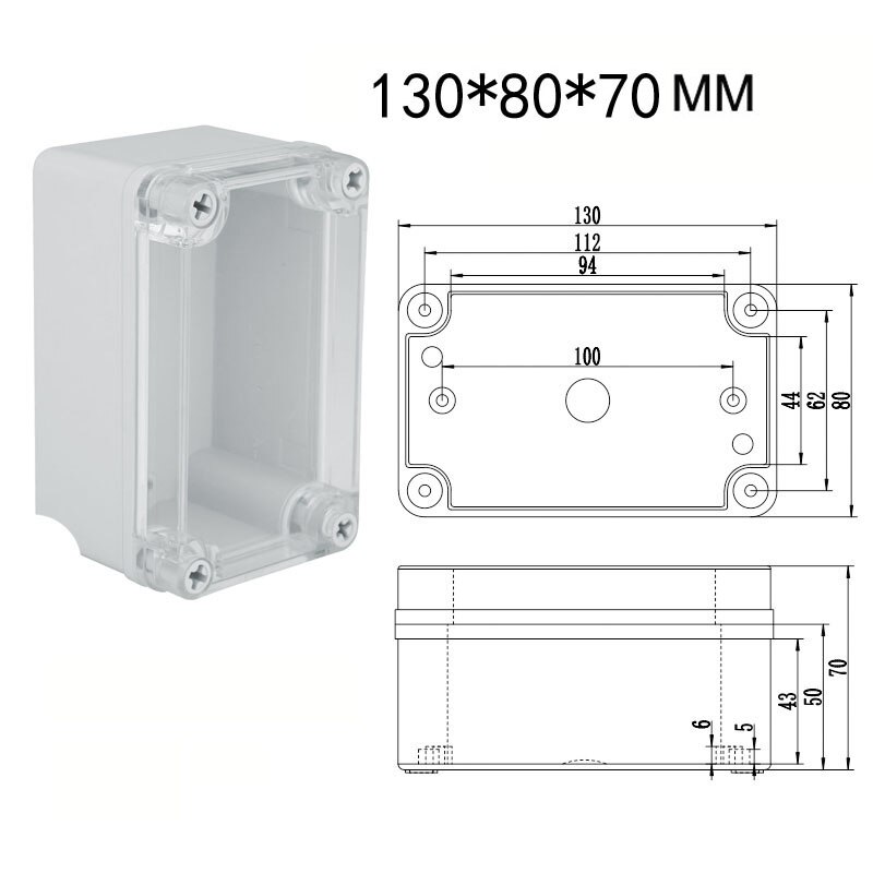 Waterproof Plastic Junction Box Transparent Cover Enclosure Electronic Instrument Housing Case Outdoor Project Distribution Box: 130x80x70mm