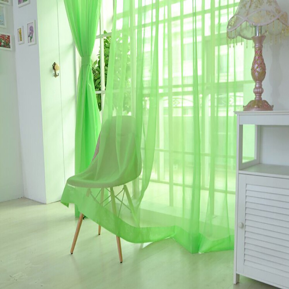 1 Pcs Europe Pure Color Tulle Curtains For Living Room Decoration Modern Chiffon Solid Sheer Voile Kitchen Curtain Home Decor: Green