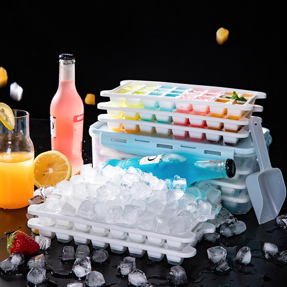 Ice Cream Mold 4 Layers 128 Soft Bottom Silicone Home Refrigerator Freezer DIY Kitchen Ice Cube Maker Drink Mold with Lid