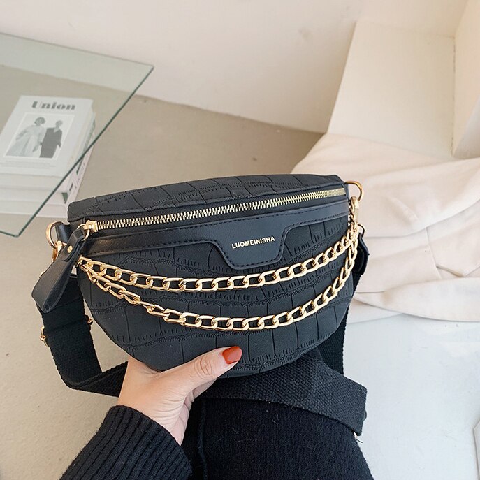 Chain MINI Stone Parrten Crossbody Bags For Women Winter Shoulder Handbags Female Travel Branded Trending Hand Bag: Black