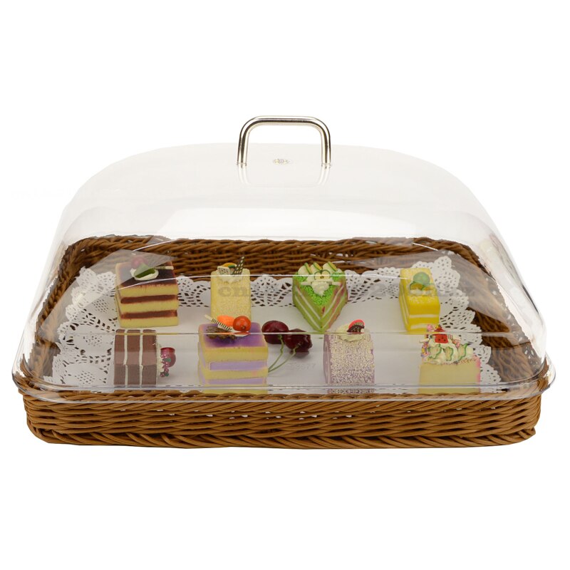 European rattan dessert tray with lid plastic food display tray bread basket cake dessert basket cover food tasting tray