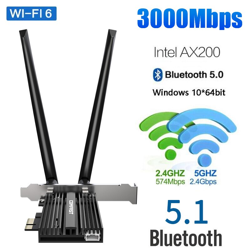 3000 mb/s Wifi 6 dwuzakresowy ambona PCIe adapter WiFi Intel AX200 karta Wi-fi 802.11ax 2.4G/5Ghz Bluetooth 5.1 PCI wyrazić bezprzewodowy