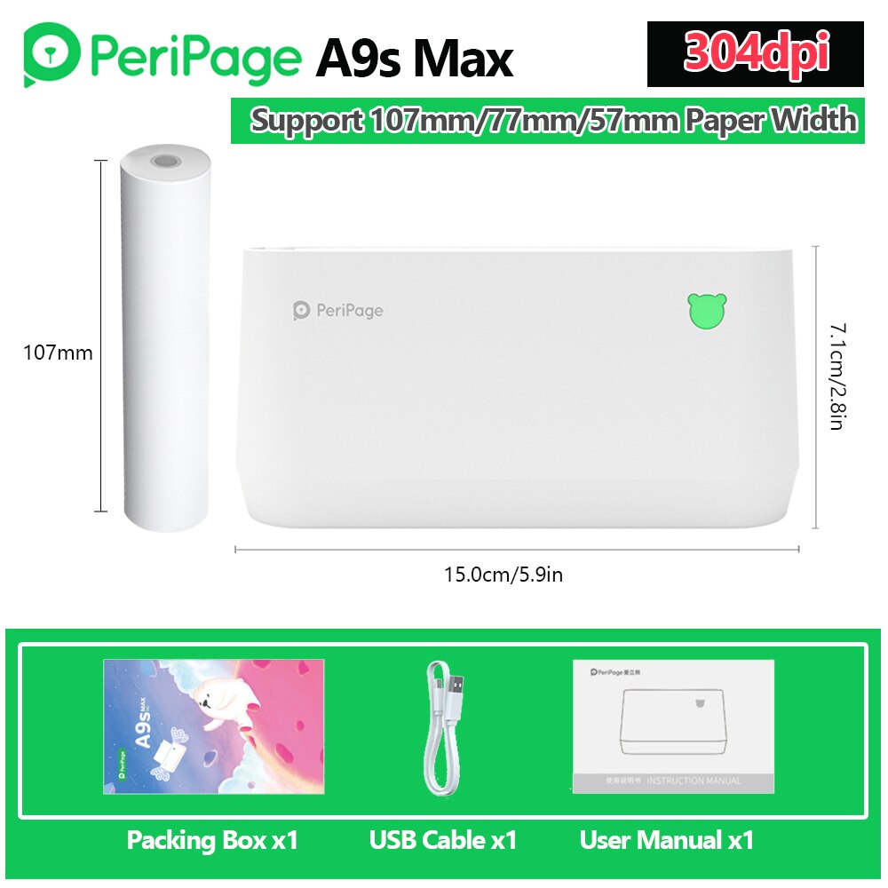 Peripage A9s Max Portable Photo Printer 304Dpi Bluetooth Draadloze Thermische Printer Ontvangst Label Maker Sticker Peripage A9 Max A8
