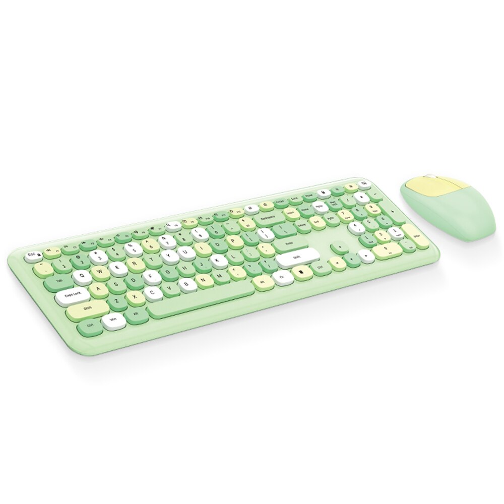 Mofii 666 Keyboard Mouse Combo Wireless 2.4G Mixed Color 110 Key Keyboard Mouse Set with Round Punk Keycaps for Girl Purple: green