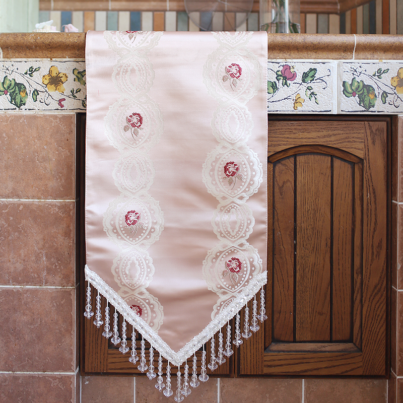 Smuk krystal vedhæng bordløber rose mønster bord flag stue sofabord måtte dekoration te ceremoni tilbehør: 35 x 200cm / -en