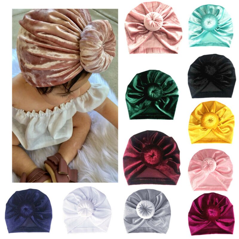 Småbørn piger børn baby fløjl donut hat stor sløjfe hårbånd pandebånd stretch turban knude hoved wrap