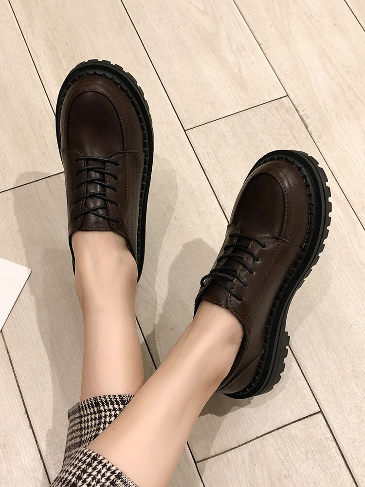 Japanse dikke zolen kant kleine schoenen trend britse stijl eenvoudige casual enkele schoenen damesschoenen