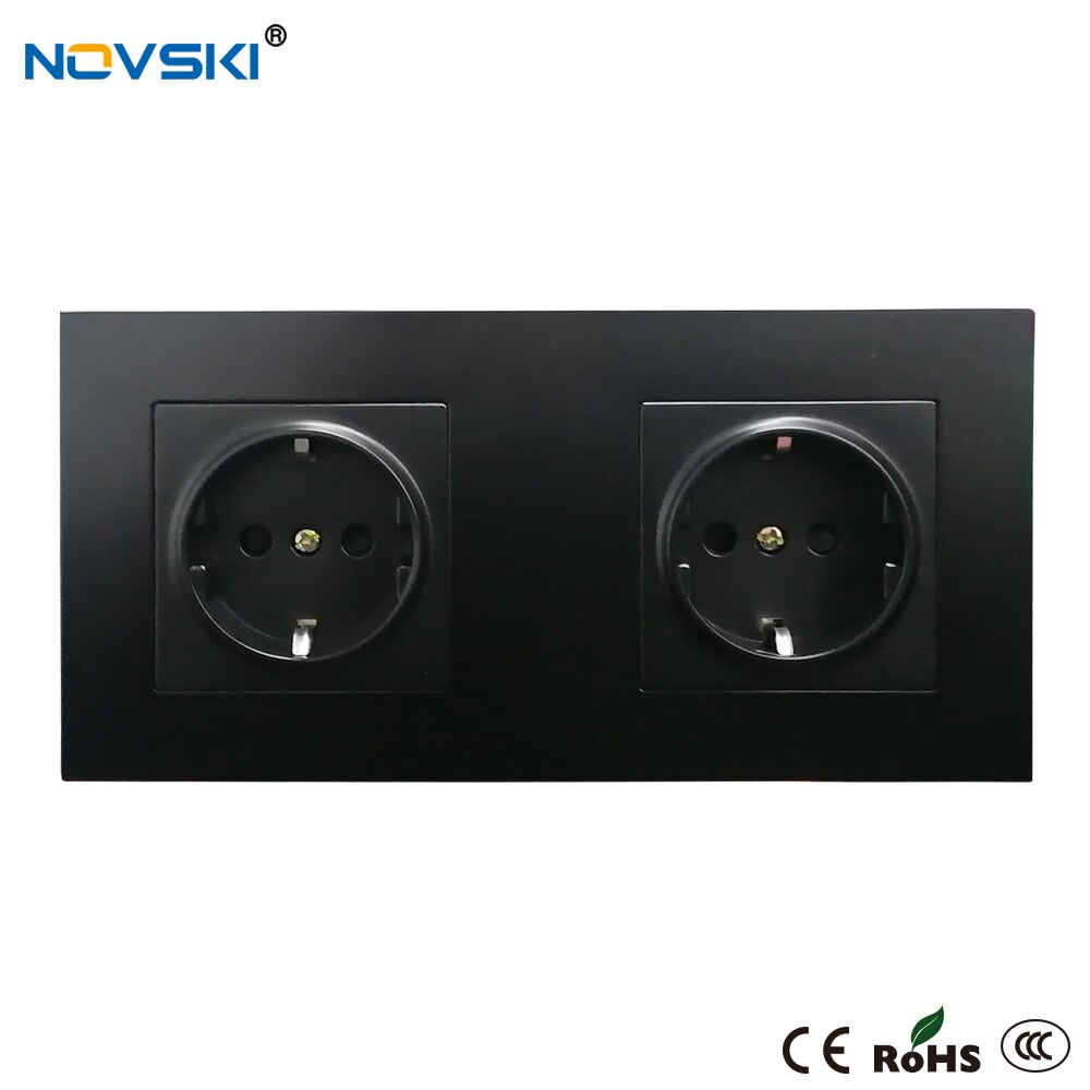 Prise murale à prises multiples noir | Standard ue, prise murale à cadre Quintuple, prise électrique 16A PC noir, garantie de 15 ans: Double Outlets