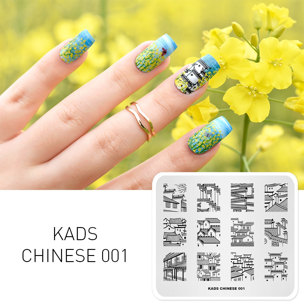 KADS Chinese 001 Chinese Building Figuur Template Stencil Beauty Tools Nail Decoratie Stempel Nail Art Stempelen Plaat Stamper