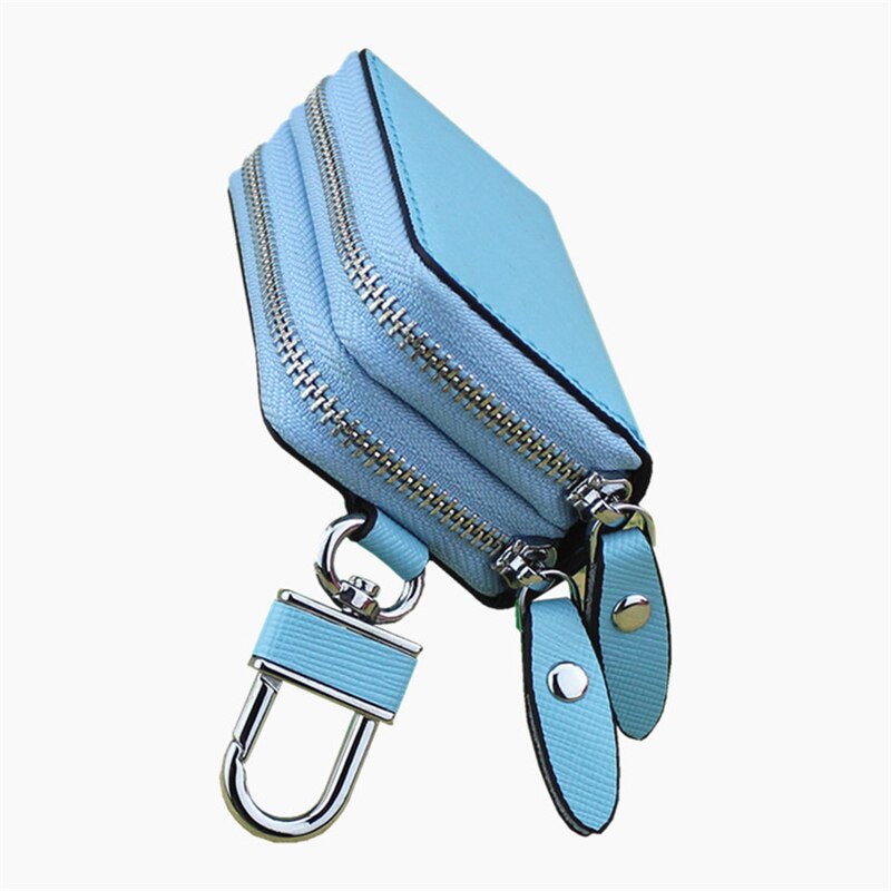 Femme de ménage voiture petit étui à clés clés pochette cuir unisexe clé sac organisateur multifonction porte-cartes: Bleu