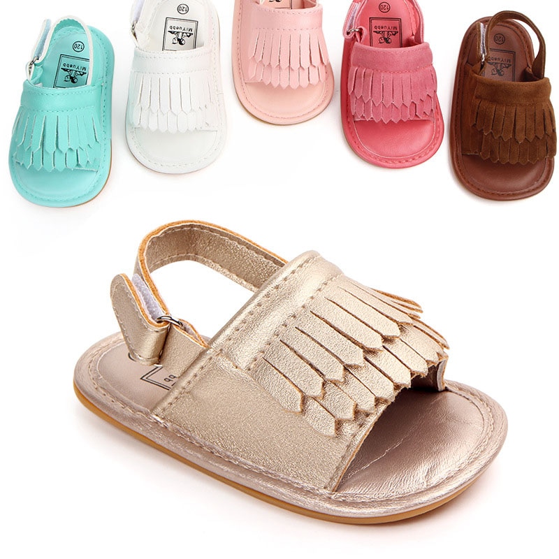 Sandales d'été en cuir suédé pour bébés filles, chaussures antidérapantes, plates, à semelle souple, pour nourrissons