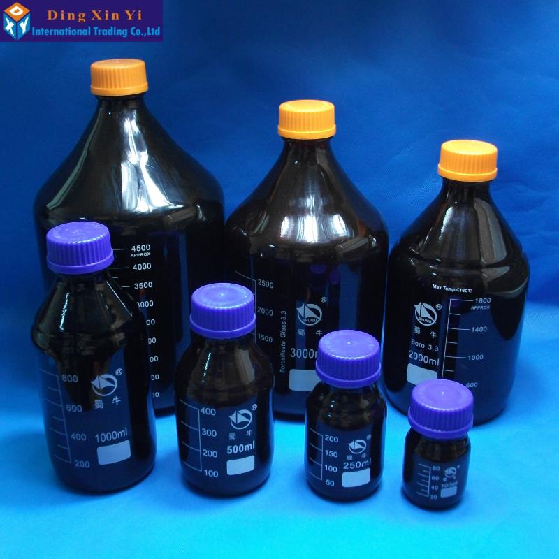 1000ML amber glass reagent bottle with blue screw cap laboratory reagent bottle lab glassware