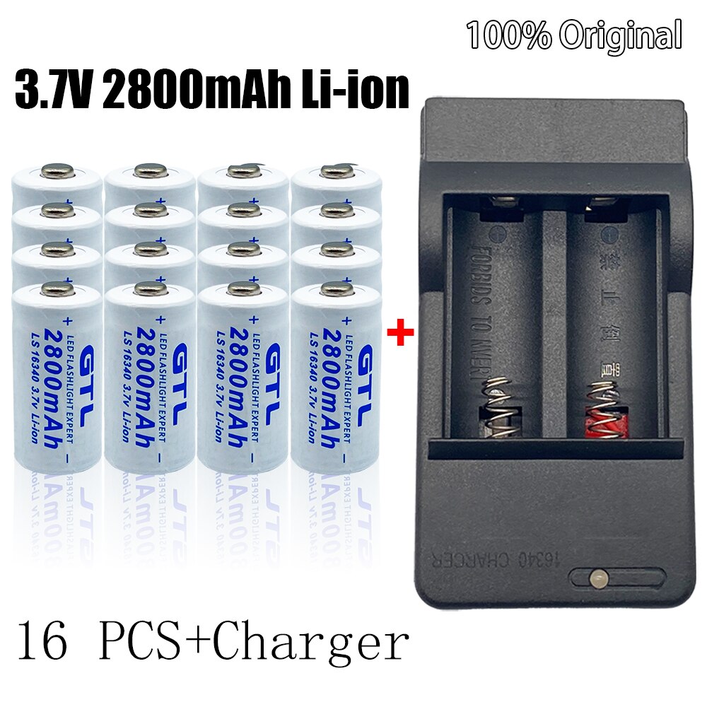 CR123A RCR 123 ICR 16340 Battery 2800mAh 3.7V Li-ion Rechargeable Battery for Security Camera L70+Charger