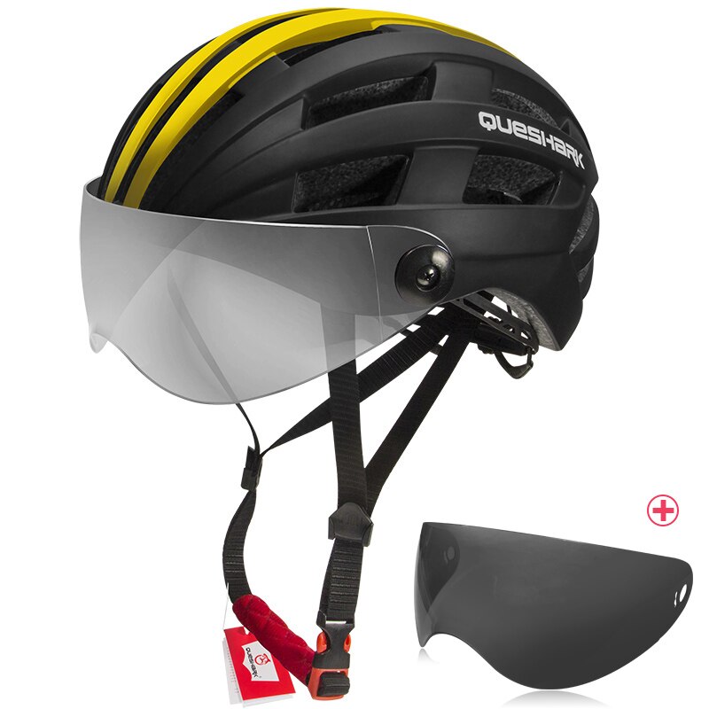 QUESHARK Männer Frauen Ultraleicht Radfahren Helm MTB Rennrad Fahrrad Motorrad Reiten Abnehmbare transparent Objektiv Sicher Kappe QE116: Schwarz Gelb-2