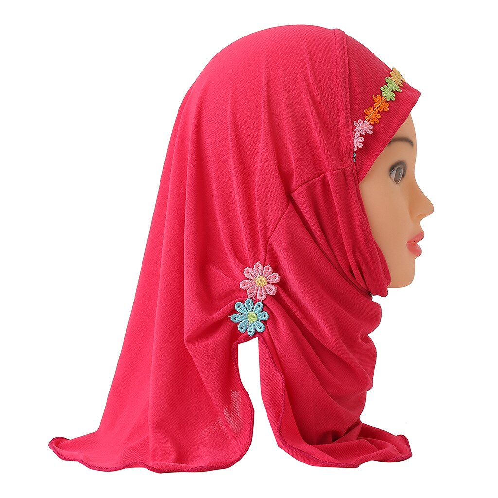 Chapeau de prière pour petite fille musulmane, une pièce, Hijab al-amira avec fleurs, couvre-cou islamique: 6