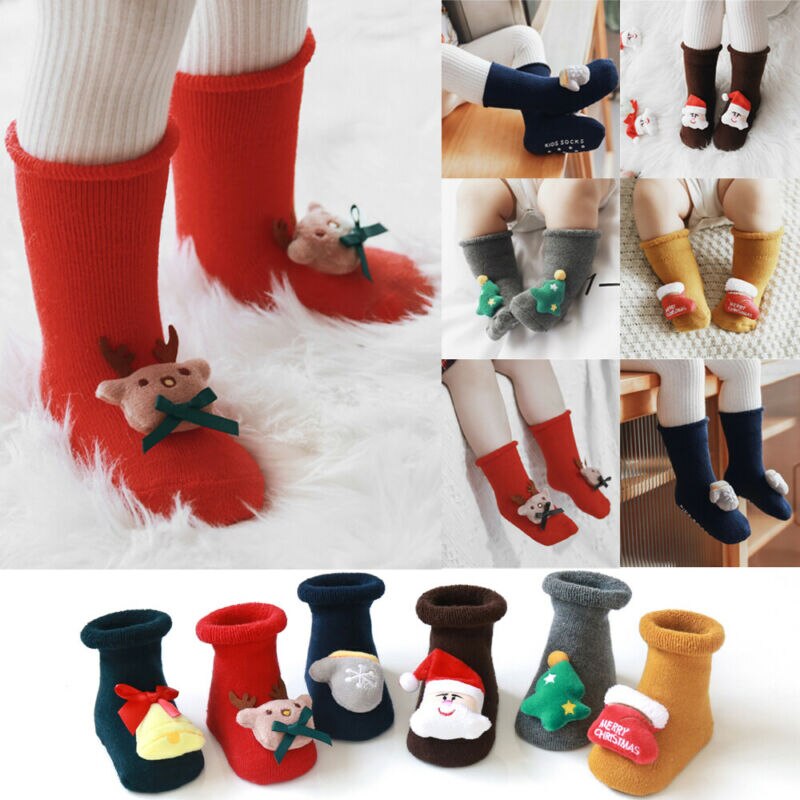 Navidad bebé Navidad calcetines algodón Terry piso calcetines silicona antideslizante bebé niñas niño invierno calcetines calientes