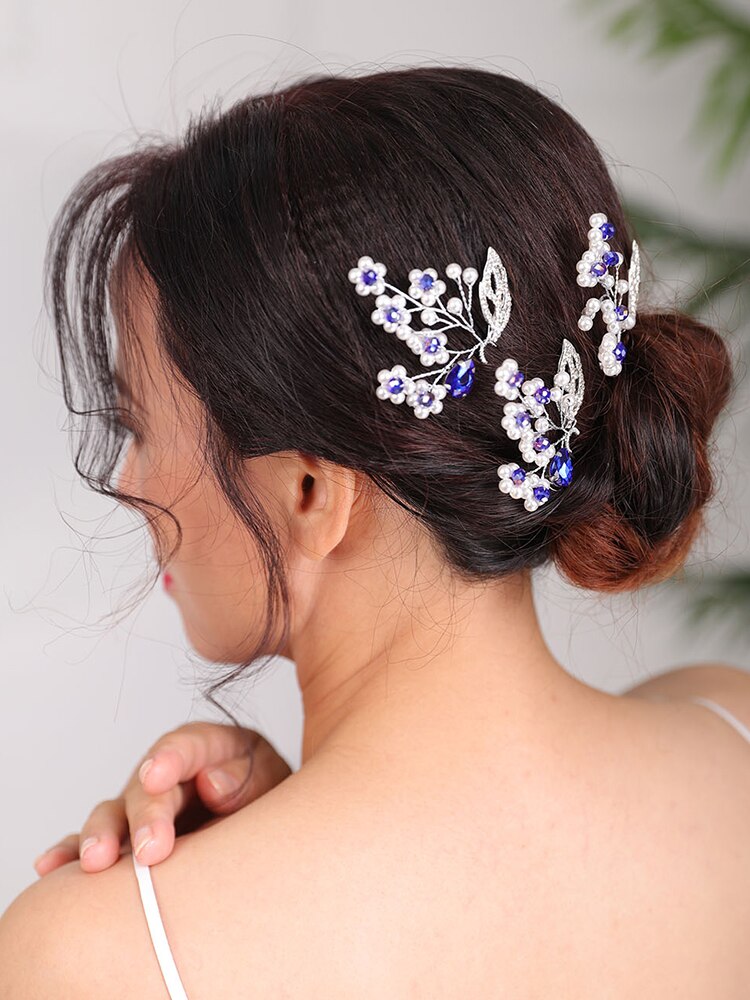 Pasador de pelo azul Vintage para mujer, joyería con cabeza de flor, peinados de novia para , joyas, accesorios para el cabello de boda para mujer