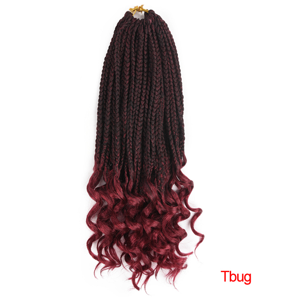 22 Strands Braiding Hair Crochet Hair Box Braids Ombre Synthetic Hair for Braid Hair Extensions Curly Ends: TBUG / 24inches