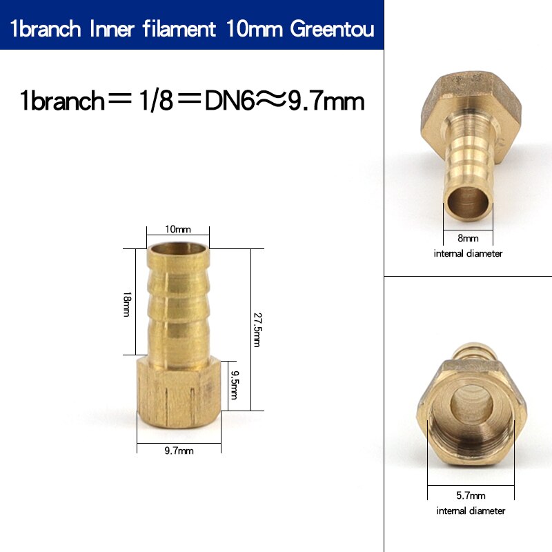 Sisäsilkki pagodiliitos sisähammas pagodi vesiputki kupari päänahan putkiliitos 1:2:3:4:6 vihreä pää: 1 haara x 10mm