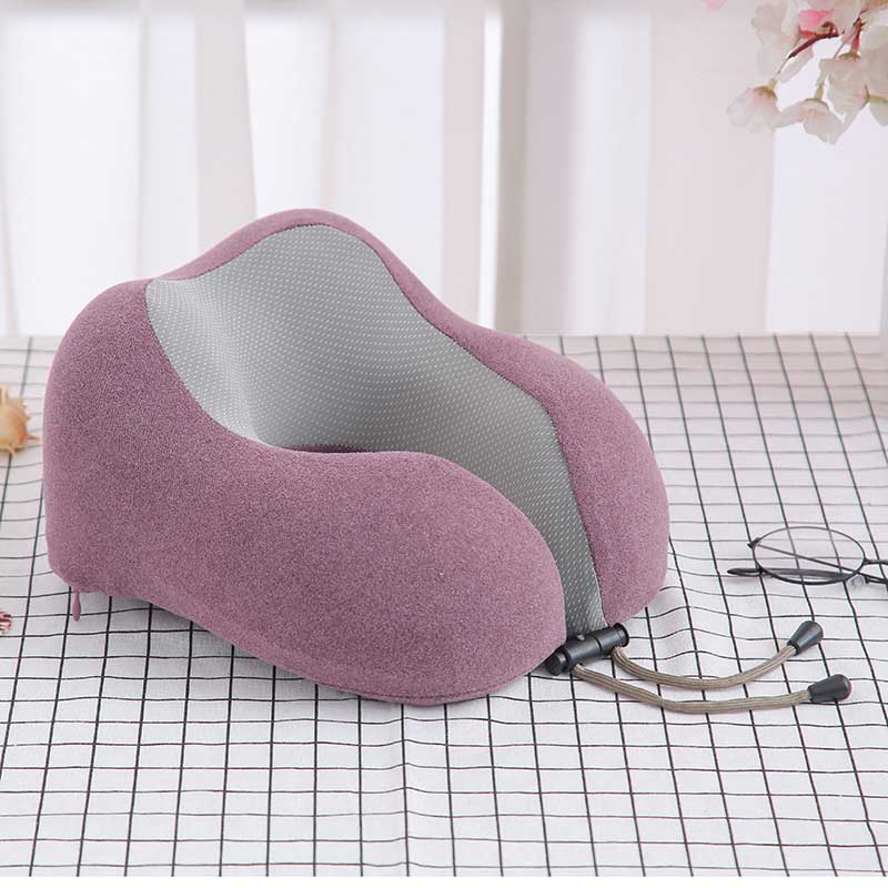 Almohada con relleno de espuma viscoelástica para el cuello, cojín magnético en forma de U para viajes, oficina, almuerzo, Coche: Coral red