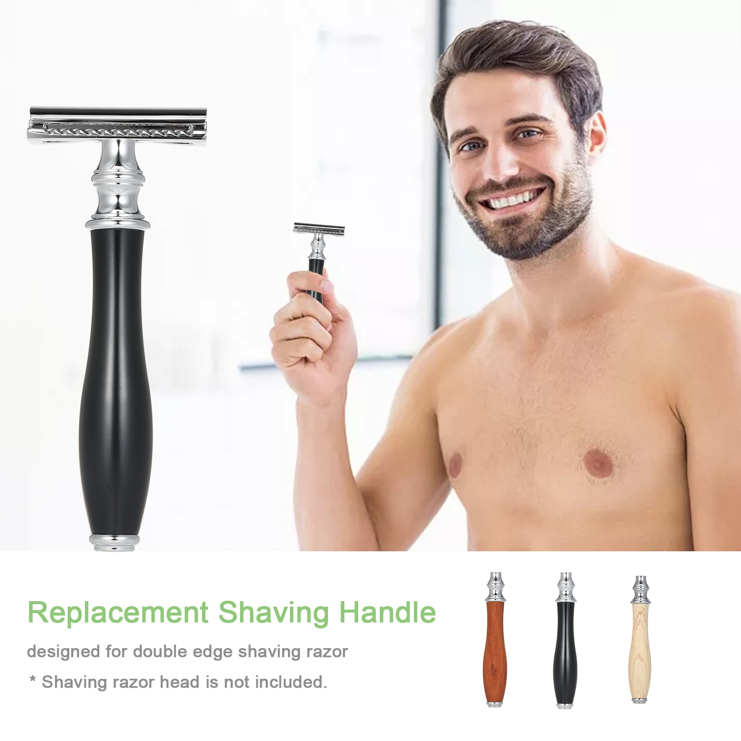 Shaving Handle Razor Handle for Double Edge Safety Beard Razor Replacement Razor Handle Grip Manual Mustache Removal