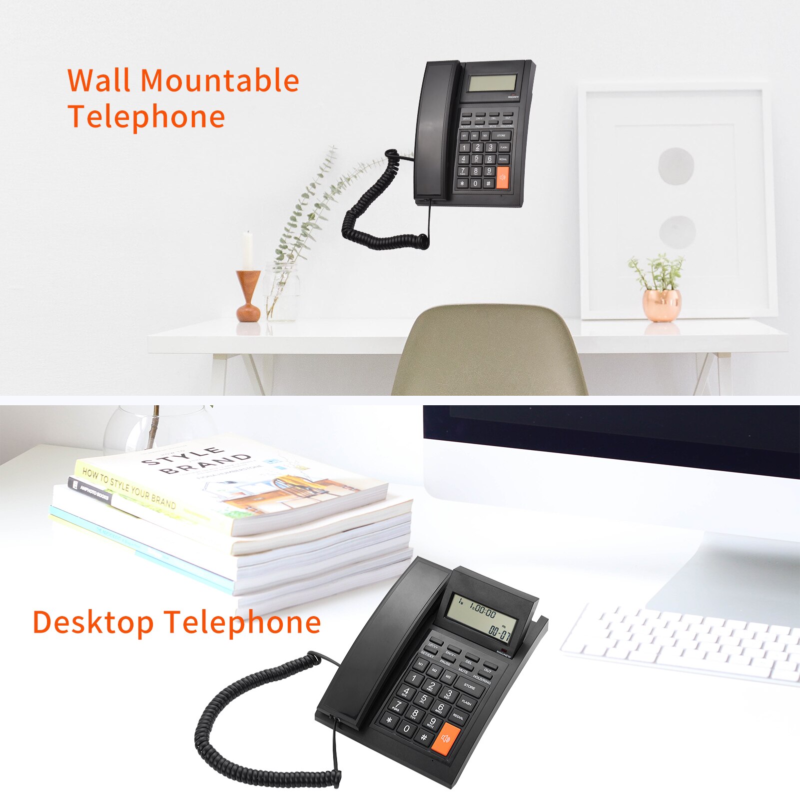 16-digit Backlight LCD Corded Phone Desk Landline Telephone Support Hands-Free Redial Flash Speed Dial Ring Volume Control