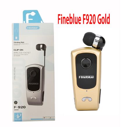 Fineblue F920 BT4.0 Wireless Earphone Bluetooth Handsfree Earbuds Headset Calls Remind Vibrator Wear Clip Driver phone with Mic: Gold with box