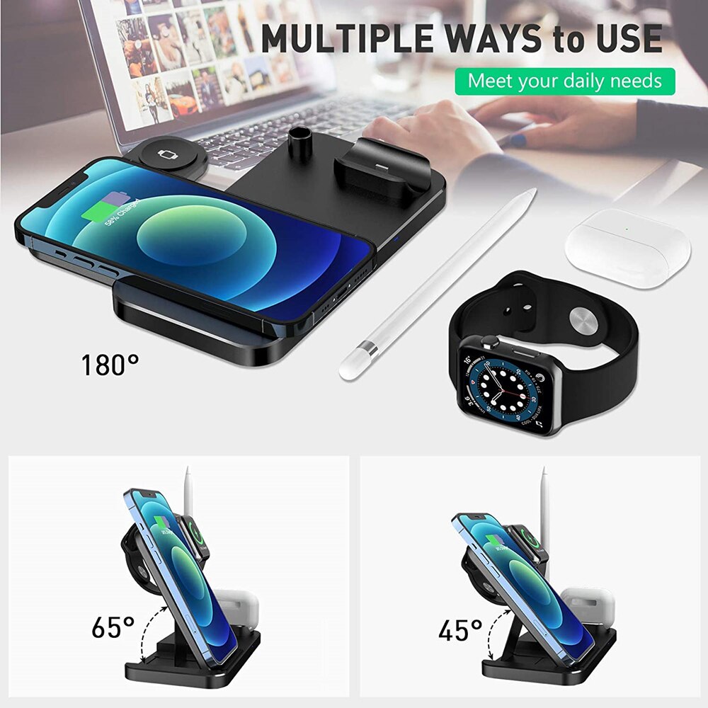 4 in 1 Drahtlose Ladegerät Qi für iPhone 12 11 XS XR XS Max 8 Für Apfel Uhr 6 5 4 3 2 Airpods Profi 10W Schnelle Ladung Dock Bahnhof