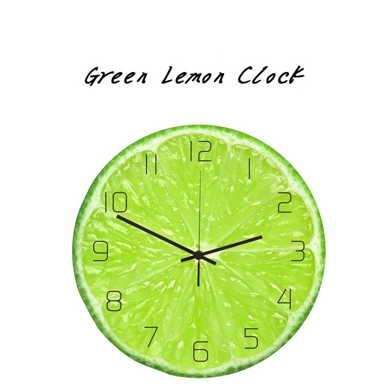 Groene citroenfruit wandklok voor keuken, acryl, stille hangende horloge, slaapkamerhorloge, lasser, muurklok, woondecoratie