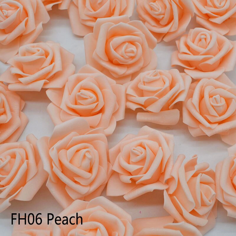 20 stk/parti 6cm blomsterhoved kunstige blomster bryllup dekorationer pe skum roser gør-det-selv blomster scrapbog krans krans boligindretning: Fersken  fh06