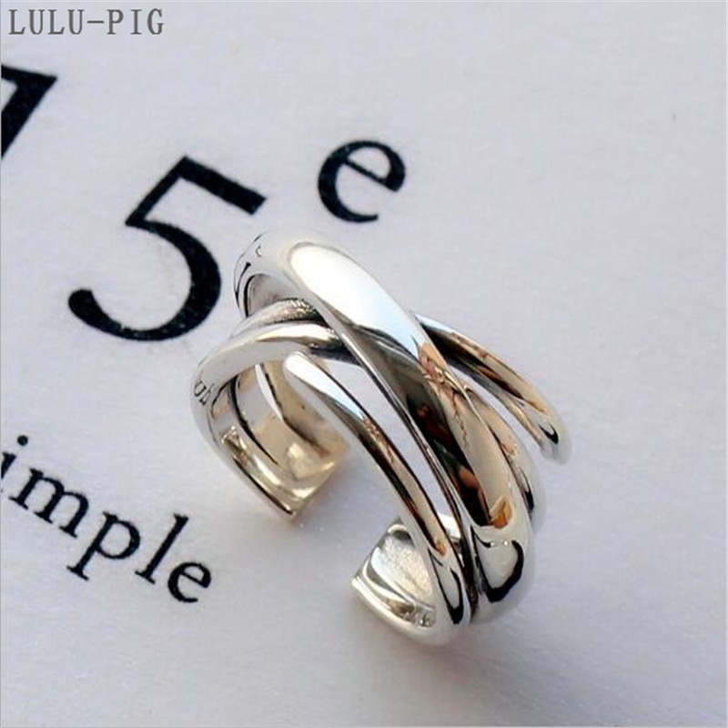 lulu-SCHWEIN heißer neue 925 silber Hipster multi-schicht wicklung offenen Ring einfache Temperament glatte Ring KJZ-0313