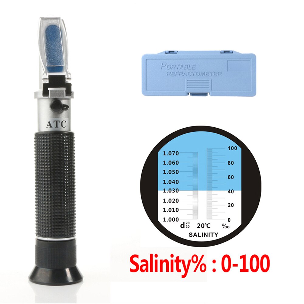 Portable Handheld ATC Salinometer Seawater Salinity Refractometer with 0-100% Measuring Range 1.00-1.07 Specific Gravity