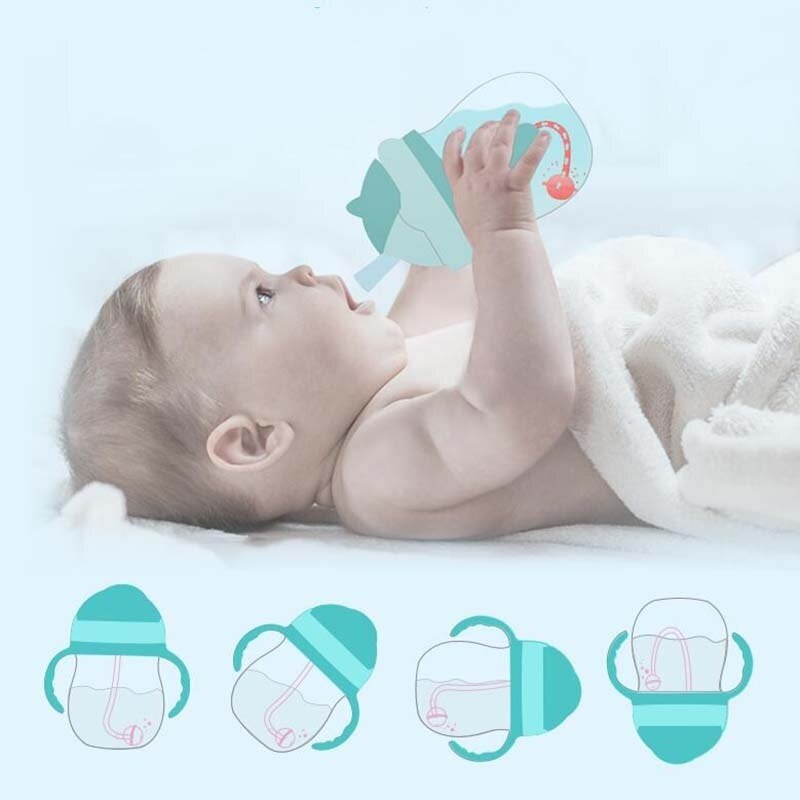 Babyflasker drikkekop fodringsflaske bredkaliber multifunktionel drikkemælk drikkevand flaske med dobbelt anvendelse bpa fri
