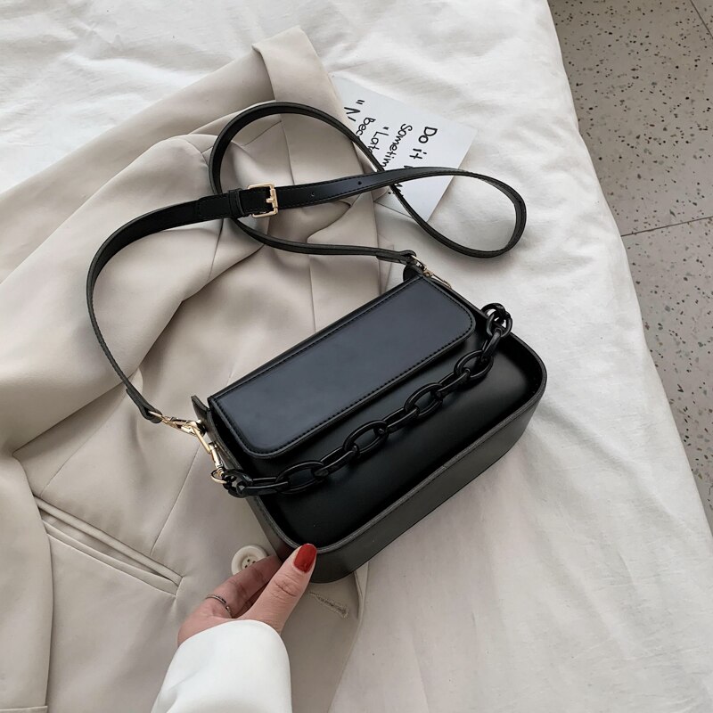 Effen Kleur Kleine Pu Lederen Crossbody Tassen Voor Vrouwen Zomer Ketting Lady Reizen Schouder Eenvoudige Handtassen: Black