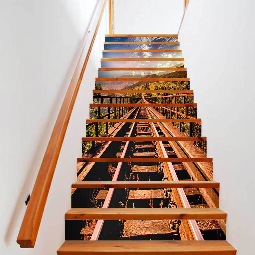 13Pcs/Set 3D Landscape Stairs Stickers Waterproof Removable Self-Adhesive Wall Floor Decals Mural Stairway Stickers Home Decor