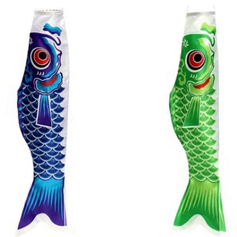 2x Japanse Karper Windzak Streamer Vis Vlag Kite Cartoon Vis Kleurrijke Windzak Karper Wind Sok Vlag 70Cm Blauw & groen