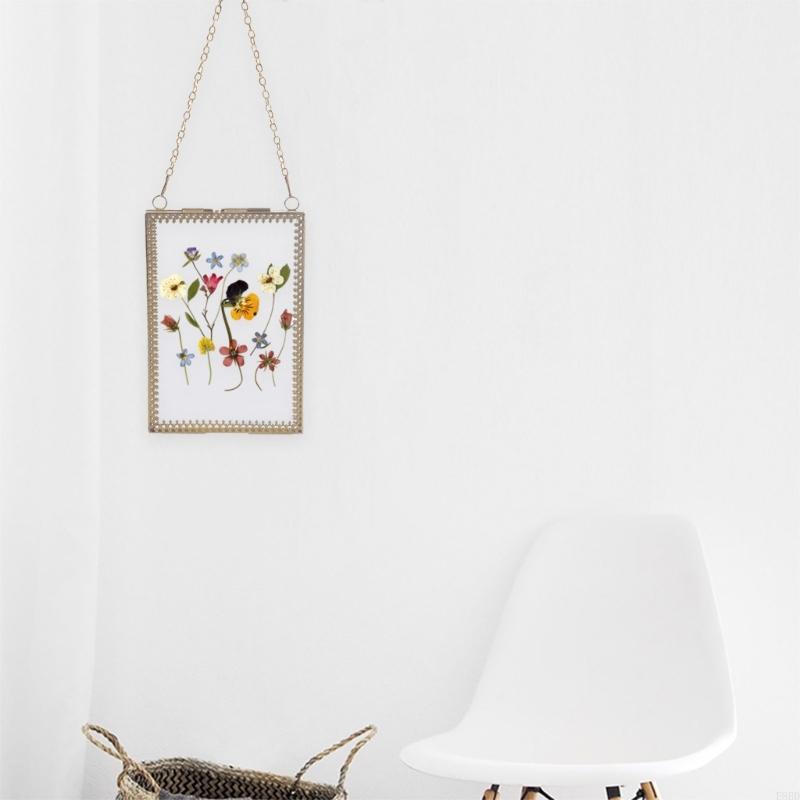 E8BD Rechteckige Metallwandmontagefoto -Rahmen mit klarem Doppelseite Glasrahmen für DIY -Kunst und gepresstes Blütenbild