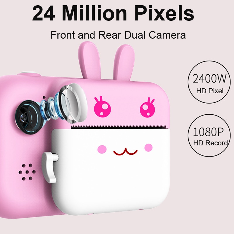 Kids Camera 1080P Digital Camera For Children Print Camera 24MP Cartoon Photo Video Camera One-Click Selfie Camera for Boy Girls
