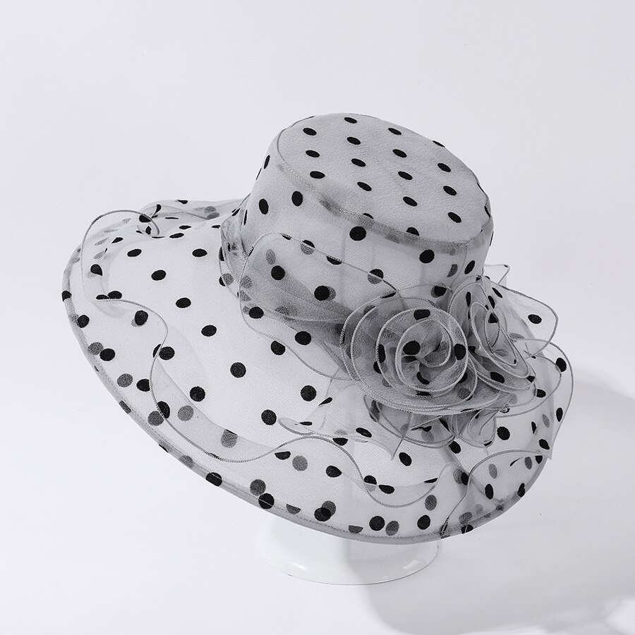 Cokk Zomer Hoeden Voor Vrouwen Mode Dot Patroon Grote Grote Kant Garen Rand Zonnescherm Zonnehoed Ademend Opvouwbare Gorro 2022: gray