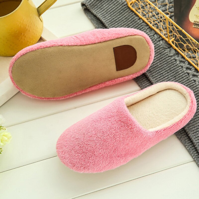 Winter Thuis Mannen En Vrouwen Effen Kleur Slippers Mode Paar Pluche Slippers Antislip Warm Binnenshuis Slaapkamer Vloer Schoenen: pink / 40-41