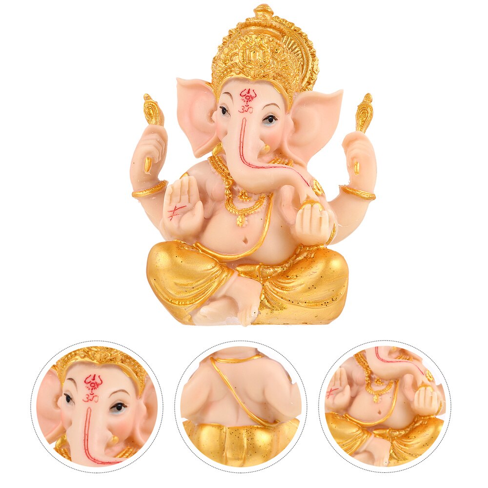 Resin India Elephant God Buddha Statue Desktop Wealth Sculpture Decoration: 10.5X14CM