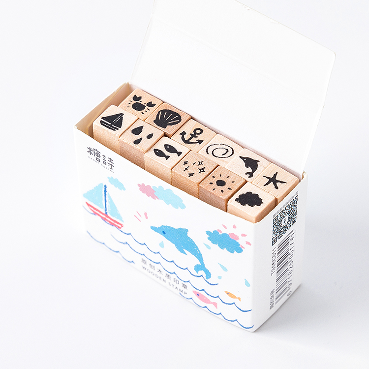 Lote de 12 unidades de sellos de goma madera bonitos con decoración de plantas y niñas para álbumes de recortes, sellos estándar para manualidades DIY: 5