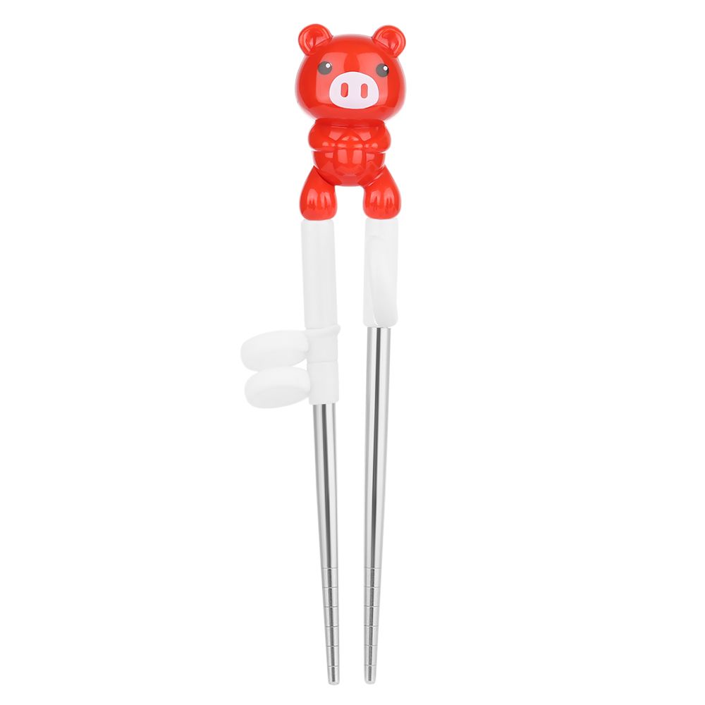 Correct Usage Practice Chopstick Finger Sets Cartoon Pig Learning Chopsticks Training Chopsticks Children: Red-Stainless steel